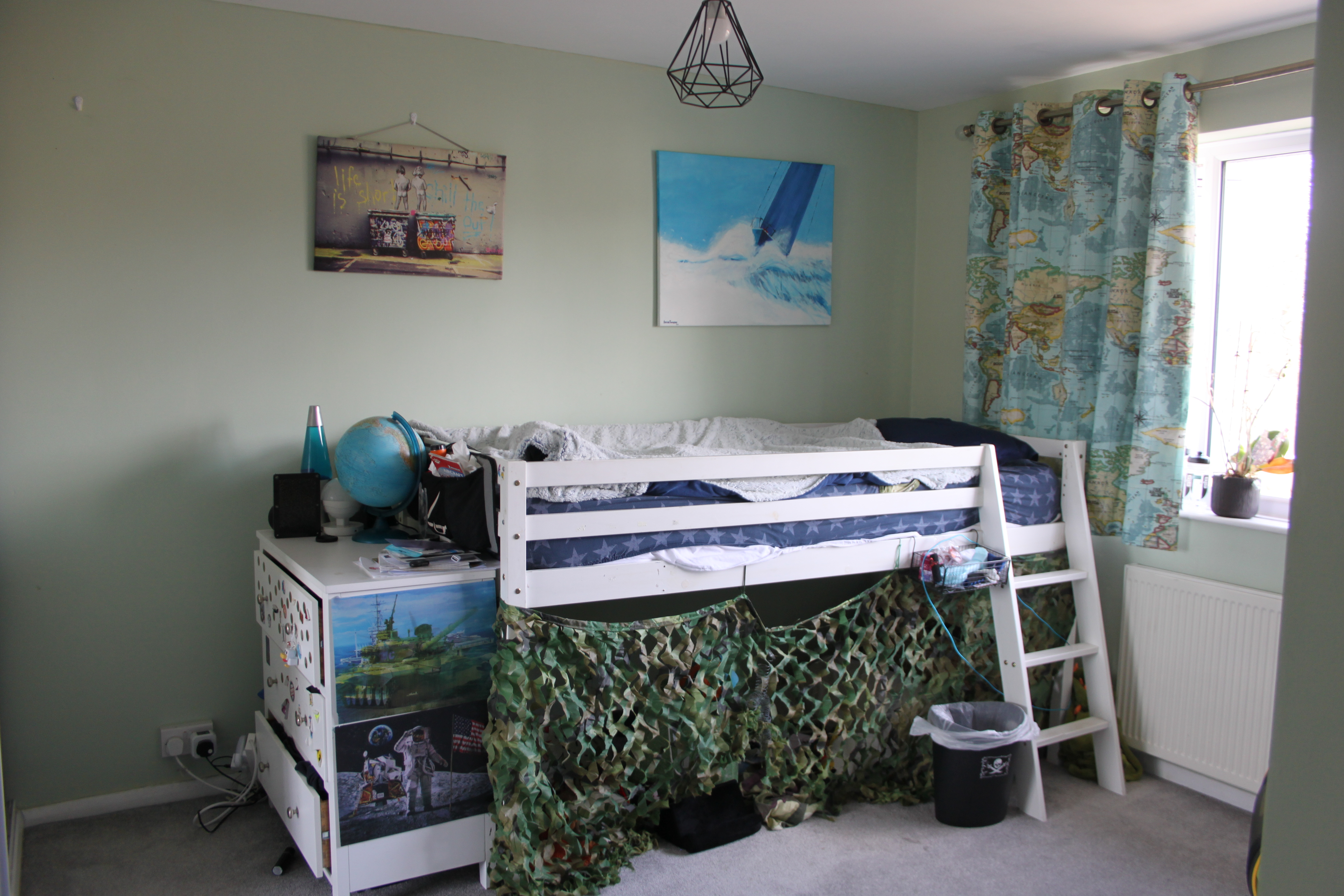 Kids bedroom 1 with cabin bed and fitted wardrobes (mirrored). Bed/furniture can be dismantled or moved