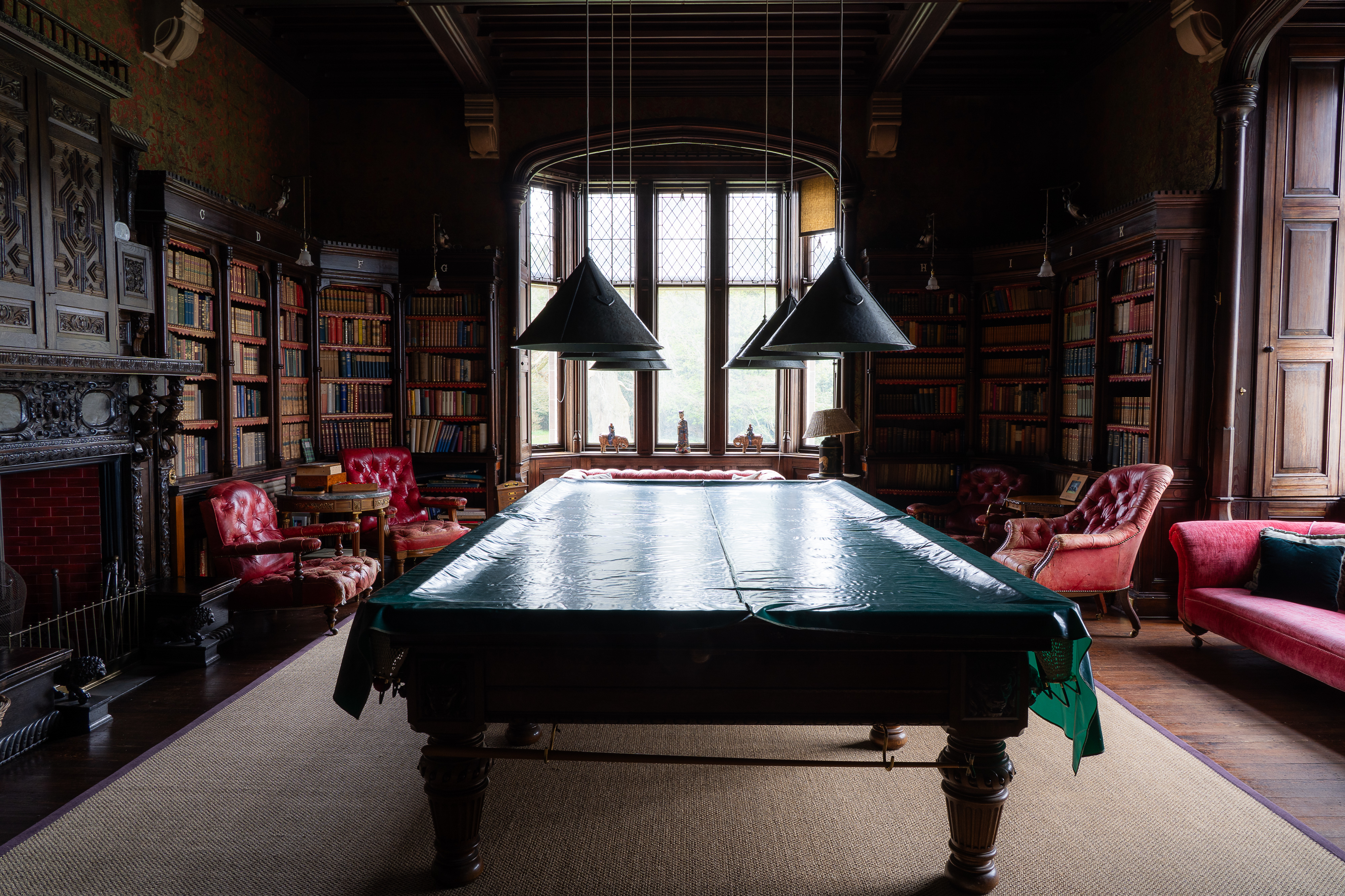 Billiard room with wood panelling Hallyburton Estate
