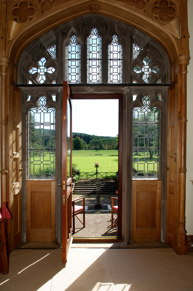 Period interior with wood panelling and window Hallyburton Estate